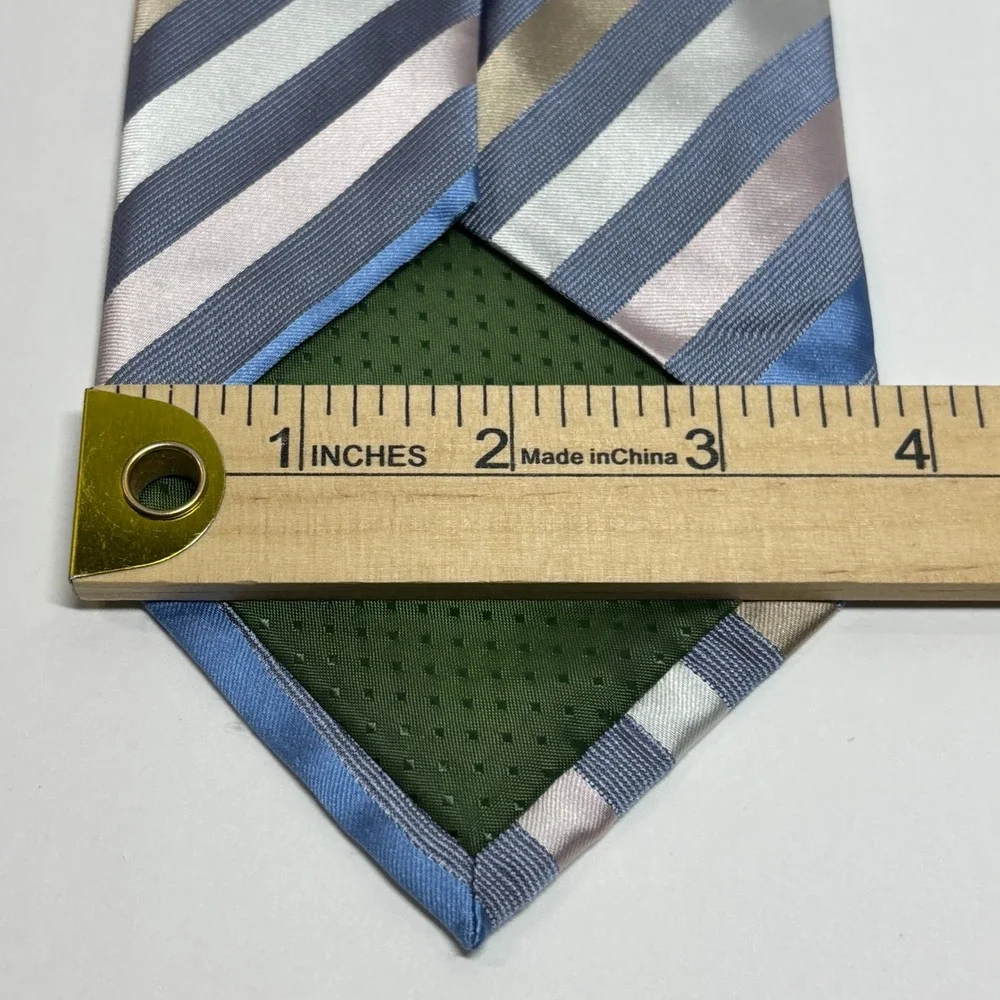 Weatherproof Necktie Men OS Blue‎ Silver Gold Silk Striped Formal Tie Business